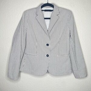 Lauren Ralph Lauren Women's Seersucker Blazer Gray White Striped‎ Size 10